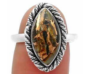 Natural Copper Abalone Shell Ring size-8.5 SDR160607 R-1013, 8x16 mm