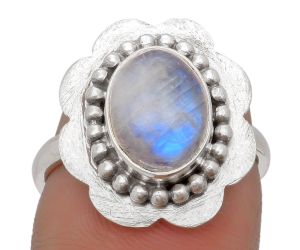 Natural Rainbow Moonstone - India Ring size-7.5 SDR161029 R-1088, 8x10 mm