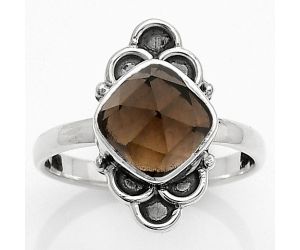 Faceted Natural Smoky Quartz - Brazil Ring size-8 SDR162080 R-1104, 8x8 mm