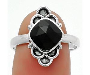 Faceted Natural Black Onyx - Brazil Ring size-8 SDR162090 R-1104, 8x8 mm