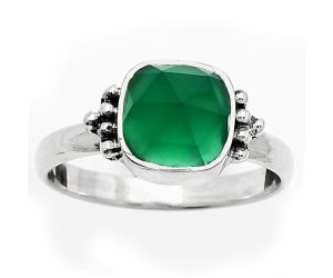 Faceted Natural Green Onyx Ring size-8 SDR162141 R-1091, 8x8 mm