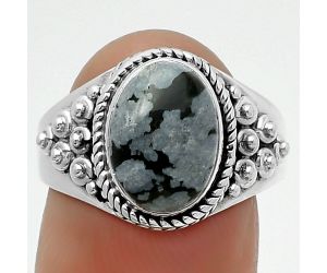 Natural Snow Flake Obsidian Ring size-8 SDR163228 R-1396, 8x11 mm