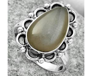 Natural Gray Moonstone Ring size-8 SDR163377 R-1092, 10x16 mm