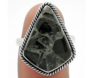 Natural Obsidian And Zinc Ring size-8 SDR163402 R-1009, 15x20 mm
