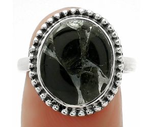 Natural Obsidian And Zinc Ring size-8 SDR163690 R-1071, 12x14 mm