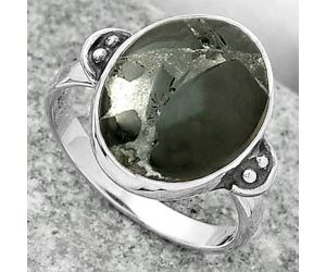 Natural Obsidian And Zinc Ring size-7 SDR163758 R-1195, 12x15 mm