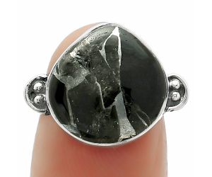 Natural Obsidian And Zinc Ring size-7 SDR163762 R-1195, 14x14 mm