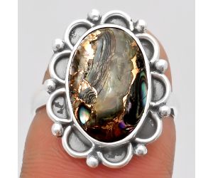 Natural Copper Abalone Shell Ring size-7 SDR164015 R-1092, 10x15 mm