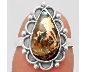 Natural Copper Abalone Shell Ring size-7 SDR164019 R-1092, 9x15 mm