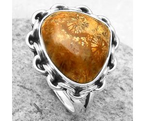 Natural Flower Fossil Coral Ring size-7 SDR164083 R-1093, 12x14 mm