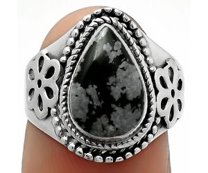 Natural Snow Flake Obsidian Ring size-7 SDR164706 R-1541, 8x12 mm