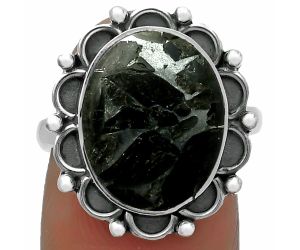 Natural Obsidian And Zinc Ring size-7.5 SDR165520 R-1092, 12x15 mm