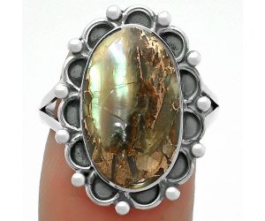 Natural Copper Abalone Shell Ring size-8.5 SDR165565 R-1092, 10x17 mm