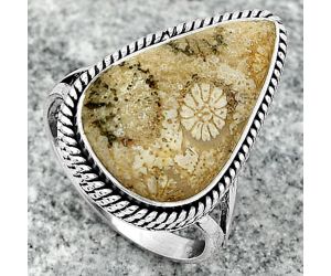 Natural Flower Fossil Coral Ring size-7.5 SDR165742 R-1010, 12x20 mm