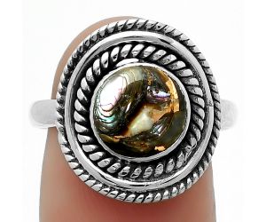 Natural Copper Abalone Shell Ring size-8.5 SDR166209 R-1097, 9x9 mm