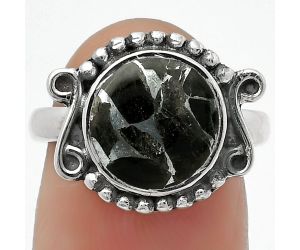Natural Obsidian And Zinc Ring size-7 SDR167041 R-1120, 10x10 mm