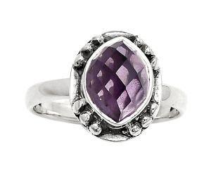 Faceted Natural Amethyst - Brazil Ring size-7.5 SDR167069 R-1102, 8x10 mm