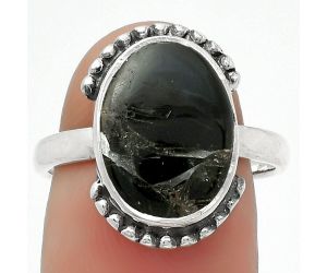 Natural Obsidian And Zinc Ring size-8 SDR167105 R-1102, 10x14 mm