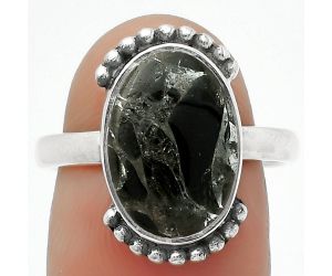 Natural Obsidian And Zinc Ring size-8 SDR167153 R-1102, 10x14 mm