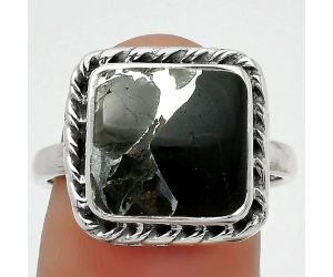 Natural Obsidian And Zinc Ring size-8 SDR168073 R-1083, 11x11 mm