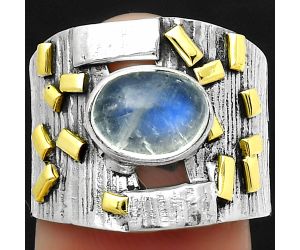 Two Tone - Rainbow Moonstone - India Ring size-7.5 SDR168471 R-1543, 7x9 mm