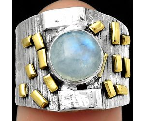 Two Tone - Rainbow Moonstone - India Ring size-7 SDR168476 R-1543, 8x8 mm