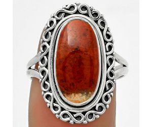 Natural Red Moss Agate Ring size-8.5 SDR168486 R-1164, 8x16 mm