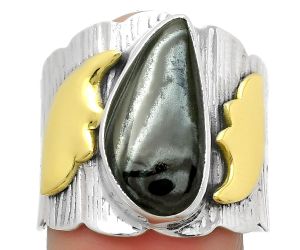 Two Tone - Crown Of Silver Psilomelane Black Malachite Ring size-9 SDR168607 R-1542, 8x17 mm