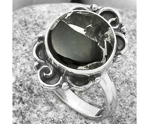 Natural Obsidian And Zinc Ring size-7 SDR168654 R-1137, 12x12 mm