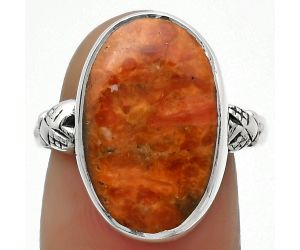 Natural Red Sponge Coral Ring size-7.5 SDR168753 R-1200, 11x17 mm