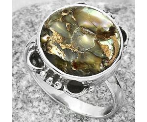 Natural Copper Abalone Shell Ring size-8 SDR169015 R-1103, 14x14 mm