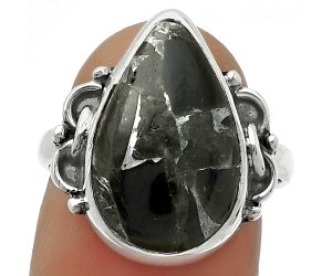 Natural Obsidian And Zinc Ring size-7.5 SDR169045 R-1105, 11x17 mm