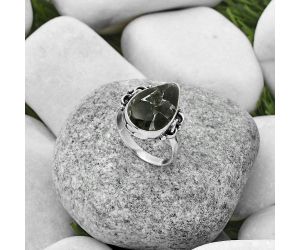 Natural Obsidian And Zinc Ring size-7.5 SDR169045 R-1105, 11x17 mm