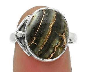 Natural Copper Abalone Shell Ring size-7.5 SDR169081 R-1194, 12x14 mm