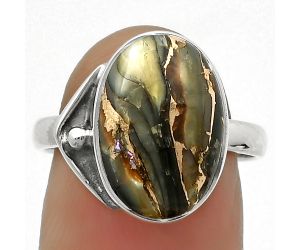 Natural Copper Abalone Shell Ring size-7.5 SDR169083 R-1194, 10x15 mm