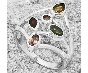 Natural Multi Tourmaline & Hessonite Garnet Ring size-8.5 SDR169854 R-1028, 4x6 mm