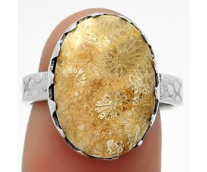 Natural Flower Fossil Coral Ring size-7.5 SDR170654 R-1210, 13x17 mm
