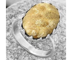 Natural Flower Fossil Coral Ring size-7.5 SDR170654 R-1210, 13x17 mm