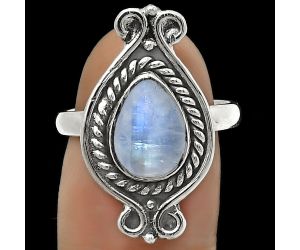 Natural Rainbow Moonstone - India Ring size-8.5 SDR170766 R-1108, 8x11 mm