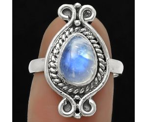 Natural Rainbow Moonstone - India Ring size-7 SDR170773 R-1108, 7x10 mm