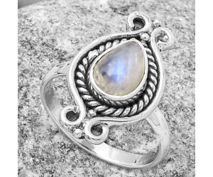 Natural Rainbow Moonstone - India Ring size-8.5 SDR170776 R-1108, 7x10 mm