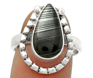 Crown Of Silver Psilomelane - Black Malachite Ring size-8.5 SDR171339 R-1518, 8x15 mm