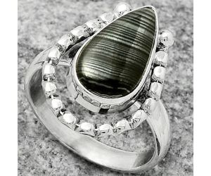 Crown Of Silver Psilomelane - Black Malachite Ring size-8.5 SDR171339 R-1518, 8x15 mm