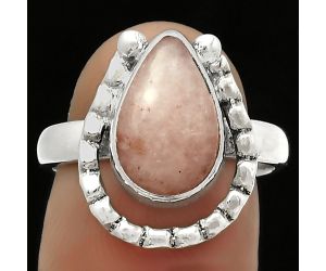 Natural Pink Scolecite Ring size-7.5 SDR171358 R-1518, 8x12 mm