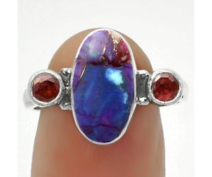 Copper Purple Turquoise & Garnet Ring size-9 SDR171998 R-1112, 7x13 mm