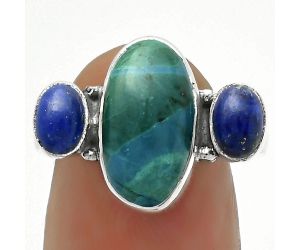 Natural Azurite Chrysocolla & Lapis Ring size-7.5 SDR172010 R-1112, 7x14 mm