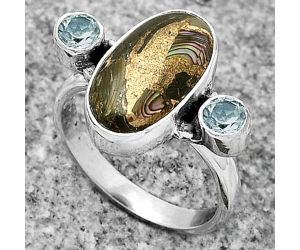 Copper Abalone Shell & Sky Blue Topaz Ring size-7 SDR172021 R-1112, 8x14 mm