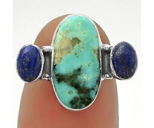 Natural Turquoise Morenci Mine & Lapis Ring size-7 SDR172026 R-1112, 8x15 mm