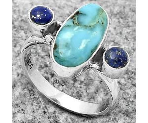 Natural Turquoise Morenci Mine & Lapis Ring size-7 SDR172062 R-1112, 7x14 mm