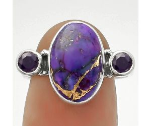 Copper Purple Turquoise & Amethyst Ring size-8 SDR172072 R-1112, 9x14 mm